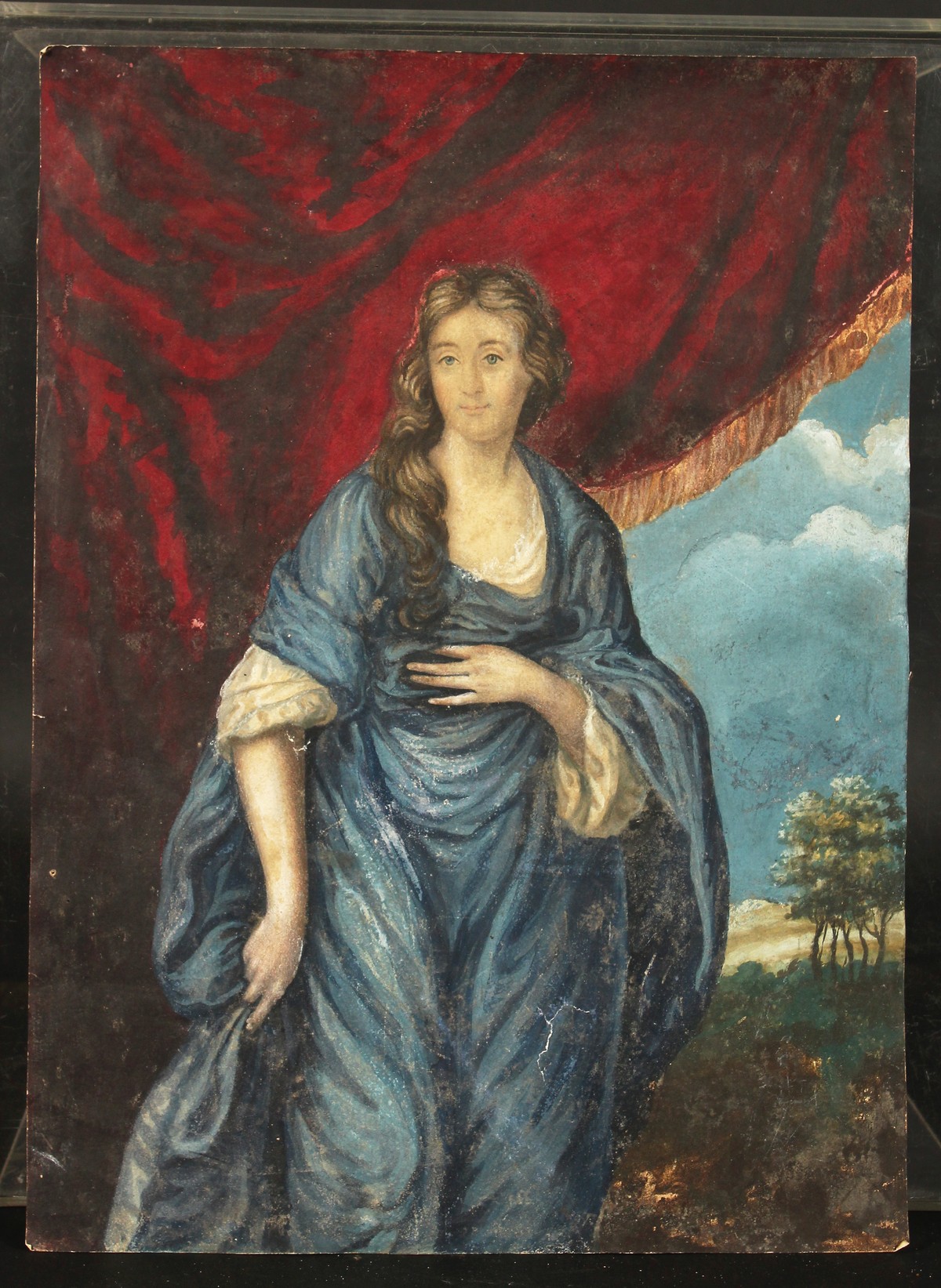 19th century, A portrait of a Lady draped in blue, watercolour, unframed, 13.5" x 9.5". - Image 2 of 3