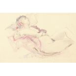 Early 20th century, A study of a reclining nude, watercolour, 12" x 18".