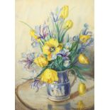 Marion Broom (1878-1962) British, A still life of mixed flowers in a classical style blue jug,