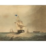 A marine scene, 'Homeward Bound, Passing the Light-Ship Liverpool', a scene of a ship returning to