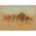 Raymond John Vandenbergh (1889-1960's) British, 'Bison on the Plains', pastel, signed with initials,