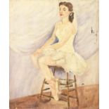 20th century English School, Two portraits by the same hand of seated women, one of a ballerina on a