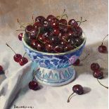 Yevgeny Balakshin (b.1998) Russian, 'Cherries In A Bowl', signed oil on canvas, 11" x 12", 28x30cm.
