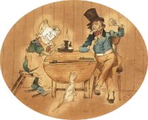 19th century, 'Dick Livireller and the Marchioness at Cribbage', An oval card playing scene, mixed