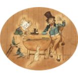 19th century, 'Dick Livireller and the Marchioness at Cribbage', An oval card playing scene, mixed