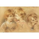 Late 19th century, Italian school, a chalk drawing of three young children, indistinctly signed