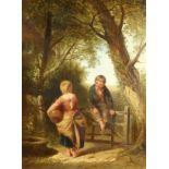 William Collins (1788-1847) British, 'The Stile', A scene of young figures by a gate with a