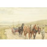 Nathaniel Hughes John Baird (1865-1936) British, A figure and horses on a country road, watercolour,