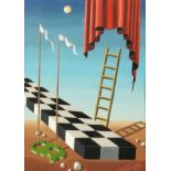 Jorge Noceda Sanchez, A surrealist composition, oil on canvas, signed and dated, 14" x 10".