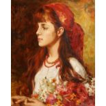 Yossif Tali (b.1960) Russian, 'Young Girl With A Red Necklace', signed oil on canvas, 16" x 13"