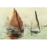 An oil on canvas painting of sailing boats near Venice, indistinctly signed, 'A/F', 21" x 31".