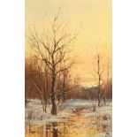 Yuri Krasilnikov, Russian, 'Winter Light', signed oil on board, 13.35" x 8.5", 33x22cm.