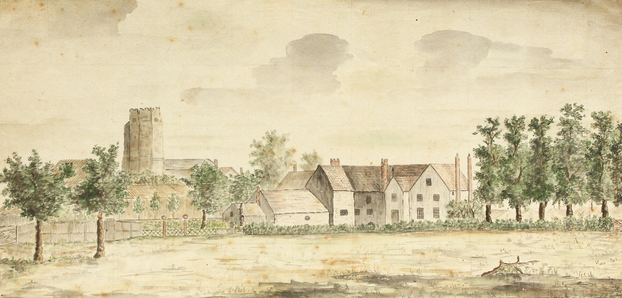 Early 19th century, British, a landscape depicting Shalford mill in the foreground and Shalford mill