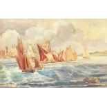 Follower of Thomas Bush Hardy (1842-1897), A scene of Yachts by a port, watercolour, bears