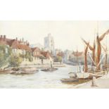 Warren Williams (1863-1941) British. A view of Maidstone from the river, watercolour, signed, 10"