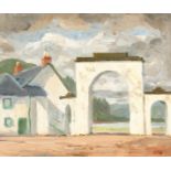 John Brown (20th century) Scottish, A view of a gatehouse, oil on board, signed with initials, 10" x