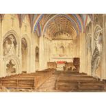 19th century, A study of the interior of Winchester cathedral, Watercolour, signed in pencil '