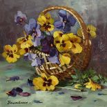 Yevgeny Balakshin (b.1998) Russian, 'Pansies In A Basket', signed oil on canvas, 12" x 12",