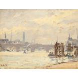 Hercules Brabazon Brabazon (1821-1906) British, A Thames view with a bridge, oil on board, signed