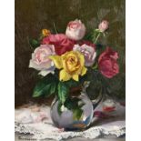 Yevgeny Balakshin (b.1998) Russian, 'Roses In A Glass Jug', signed oil on canvas, 16" x 13", 41x33.