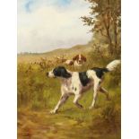 Willman (19th/20th century) British, Two dogs in a landscape, oil on canvas, signed, 14" x 10.5".