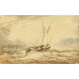 19th century school, a sailboat in choppy seas, watercolour, 3.5" x 5.5".