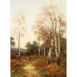 Carl Brennir (1850-1920) British, 'At Thursley Surrey', A woodland scene with two figures on a