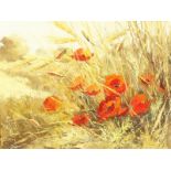 20th century British school, wild poppies amongst wheat, oil on canvas, signed 'Adams', 15" x 19.