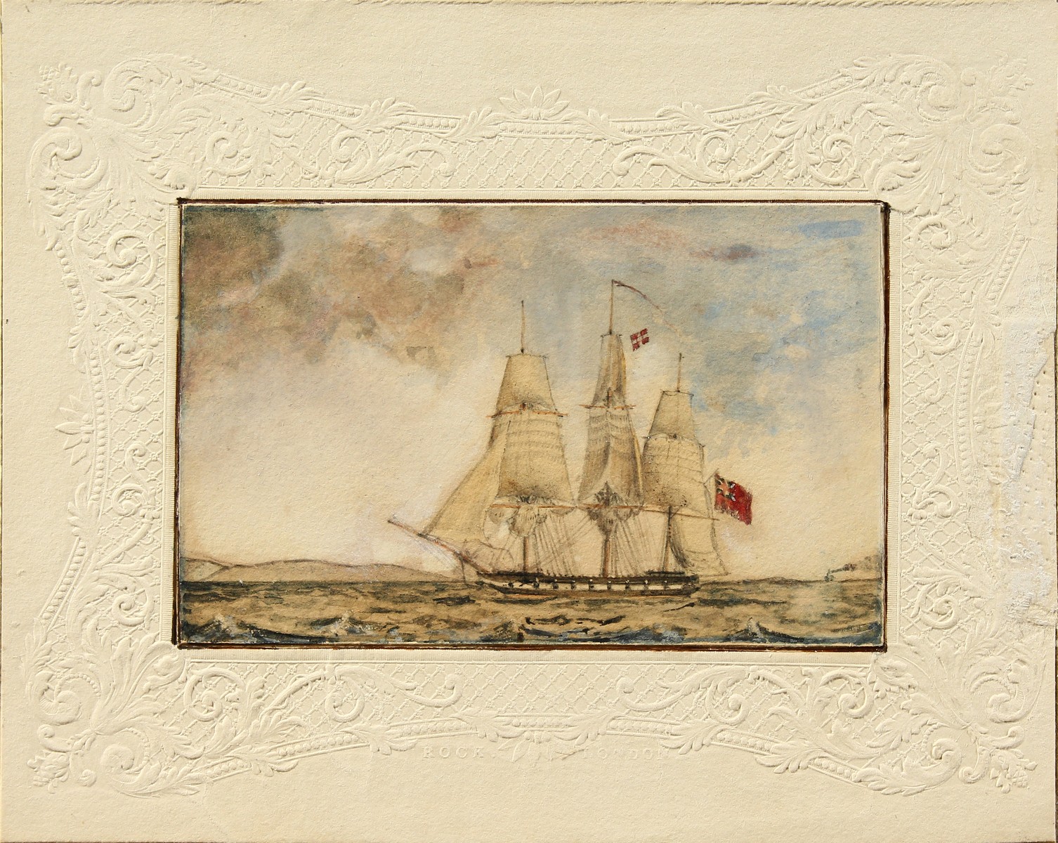 19th century, A Nautical scene with a ship on open waters, watercolour, Unframed, 3"x 4". - Image 3 of 5