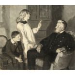 Percy Tarrant (1855-1934) British, A warm hearted discussion with father, en grisaille, oil on paper
