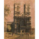 Aubrey Sykes (1910-1995) British, 'Westminster Abbey', a view of the Western Facade, Pastel,