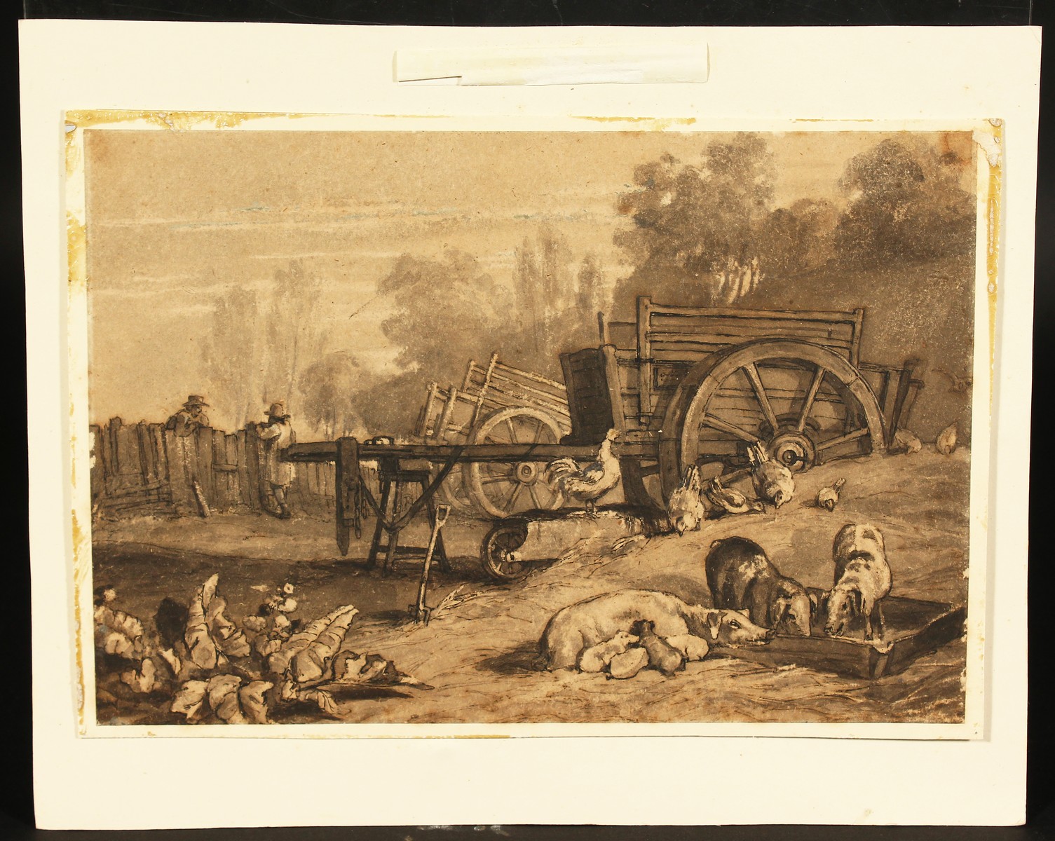 W.H. Pyne (1769-1843) British, "Farmyard", a rustic farm scene, ink & wash, unframed, 7" x 10". - Image 2 of 5