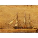 Follower of John Ward (1798-1849) British, A three masted ship with other vessels, watercolour &