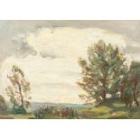 John Brown (20th century) Scottish, A tree lined Impressionist landscape, oil on board, signed