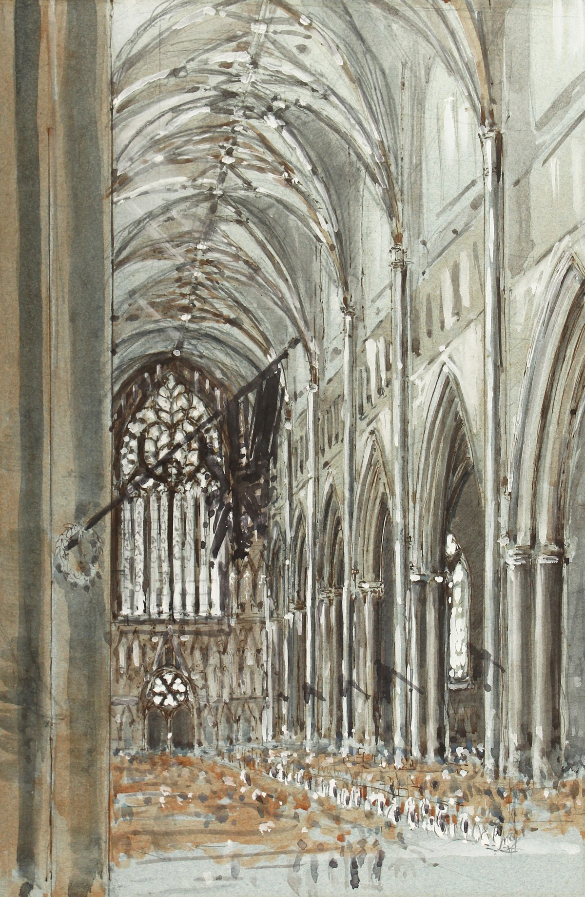 Manner of Henry Rushbury (1889-1968) British, A study of a cathedral interior, watercolour and