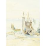 Fritz Althaus (1863-1962) British, a view of fisherman on the shoreline, watercolour, signed and