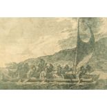 A print of a Polynesian sailing scene with traditional Polynesian canoe, print, 11.5" x 17.5".