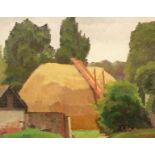 Frank Runacres (1904-1974) British, A view of farm buildings, oil on panel, signed, 10" x 14".