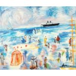 E. Guest (20th/21st century), A beach scene in the manner of Dufy, oil on canvas, signed, 20" x