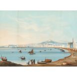 19th century Neapolitan school, view of the bay with hills beyond, gouache, 14" x 19".