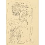 Jamini Roy (1887-1972) Indian, A pair of sketches of figures, ink, signed, each 8" x 6.5", purchased