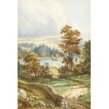 James Jackson Curnock (1839-1892) British, A View across the mountain lake, watercolour, signed, 10"
