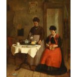 Harry Brooker (1848-1940) British, A scene of two ladies in an interior, oil on canvas, signed,