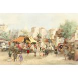 20th century Continental School, A busy market scene, oil on canvas, indistinctly signed, 24" x