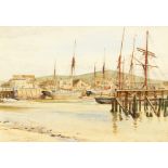 Walter Tyndale (1855-1943) British, A harbour scene with moored boats at low tide, watercolour,