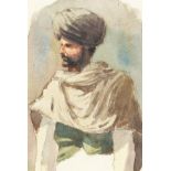 Circle of E.L. Weeks. Portrait of a gentleman wearing a turban, watercolour and pencil, 5" x 3.5".