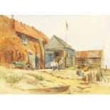 E. M. Percival (19th/20th century) British, A view of a figure outside a boatshed, watercolour,