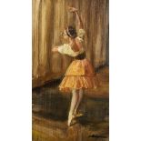 Alexander Averin (b.1952) Russian, 'Ballerina Rehearsing', signed oil on canvas, 13" x 7.5",