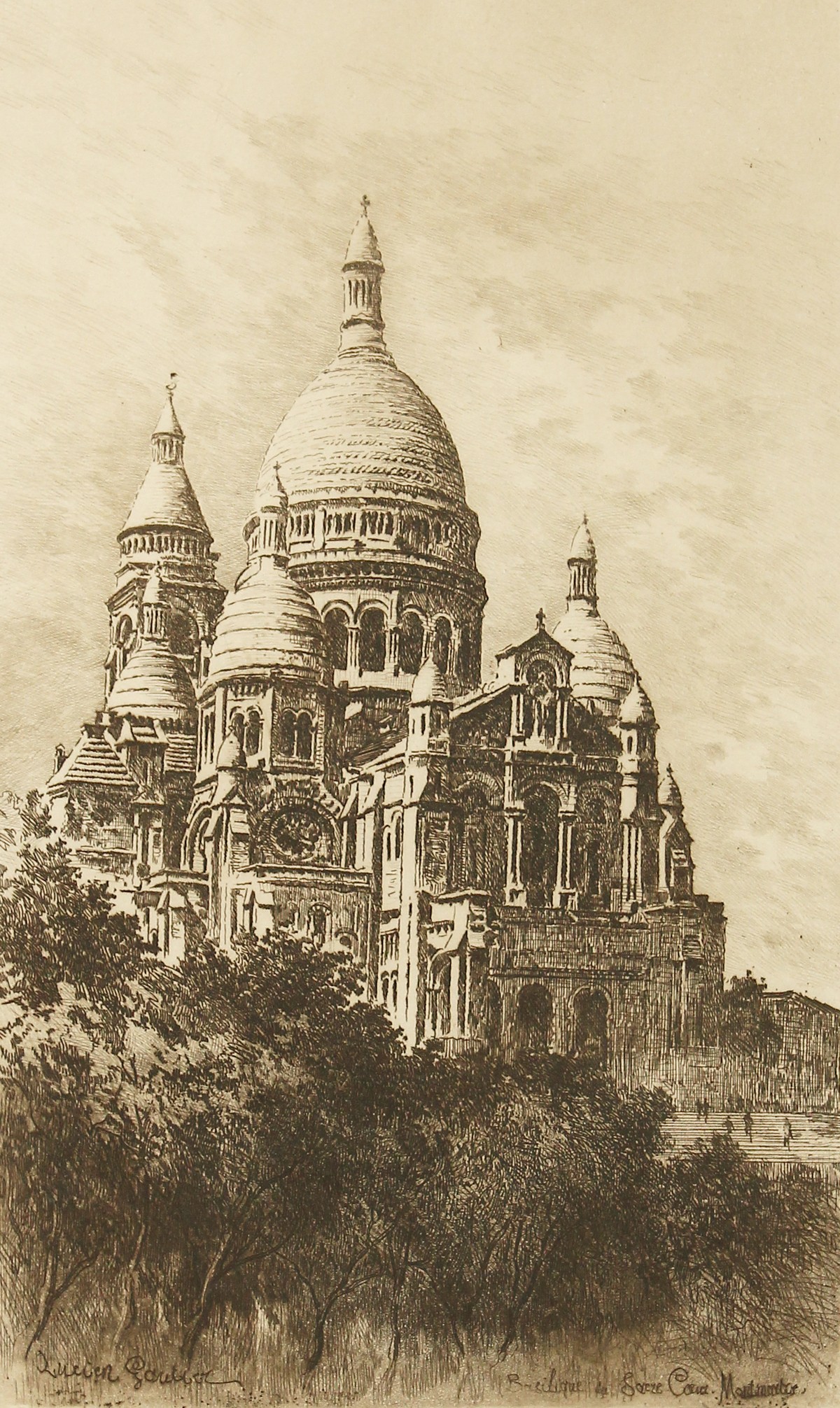 Lucien Gautier (1850-1925) An etching of a view of Basilique du Sacre Coeur, Montmartre,