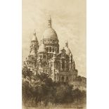 Lucien Gautier (1850-1925) An etching of a view of Basilique du Sacre Coeur, Montmartre,